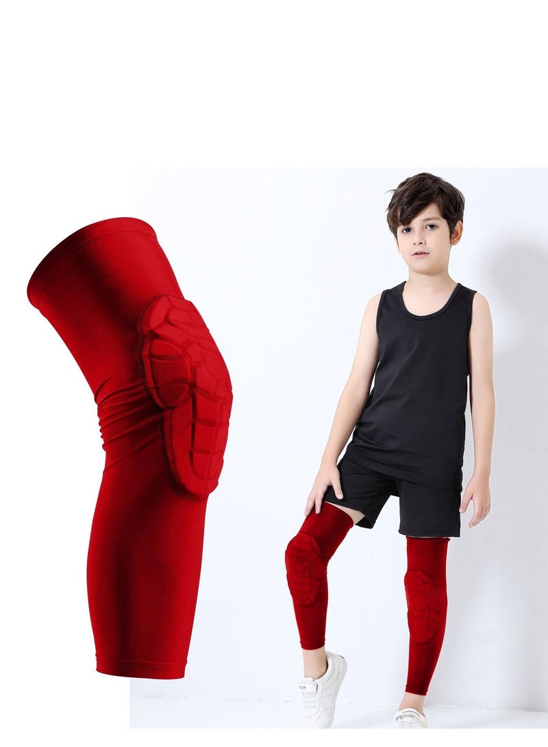Loquat Kids Compression Leg Sleeves Anti-Slip Leg Sleeves with Protective Knee Pads for Basketball Volleyball Skating Red 