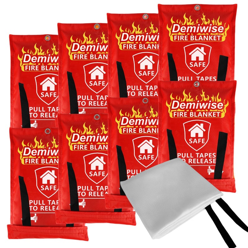 Demiwise Fire Blankets for Home and Kitchen,8-Pack 40"x40" Emergency Fire Safety Blankets for People House Car Office Warehouse Emergency Survival Safety - Image 1
