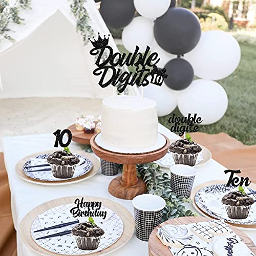 Festiko®10th Birthday Cake Decorations Black, Double Digits Cake & Cupcake Topper for Girls Boys Tenth Birthday Party Decorations and Supplies, Cheer to 10 Years Birthday - Total 25 Pcs - Image 2