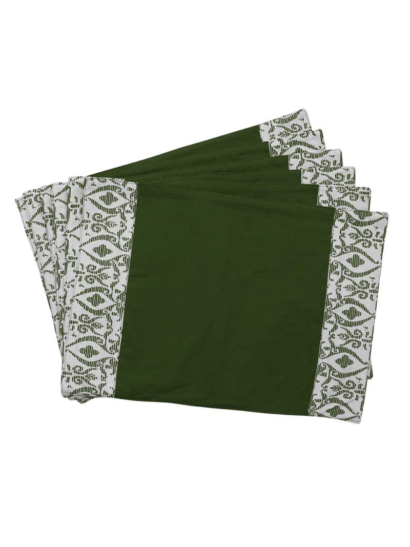 Dekor World Cotton Printed Abstract Rectangle Table Cover with Place Mat - Dark Green, 9 Piece - Image 3