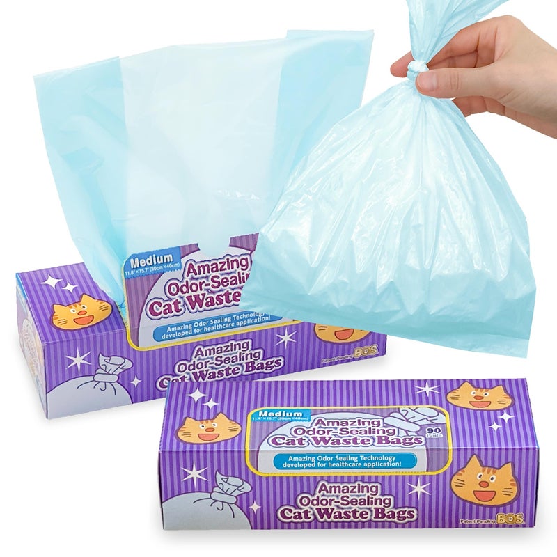 BOS Amazing Odor Sealing Cat Waste Disposal Bags Durable and Unscented Size M Color Light blue 90 Count Pack of 2 180 Bags