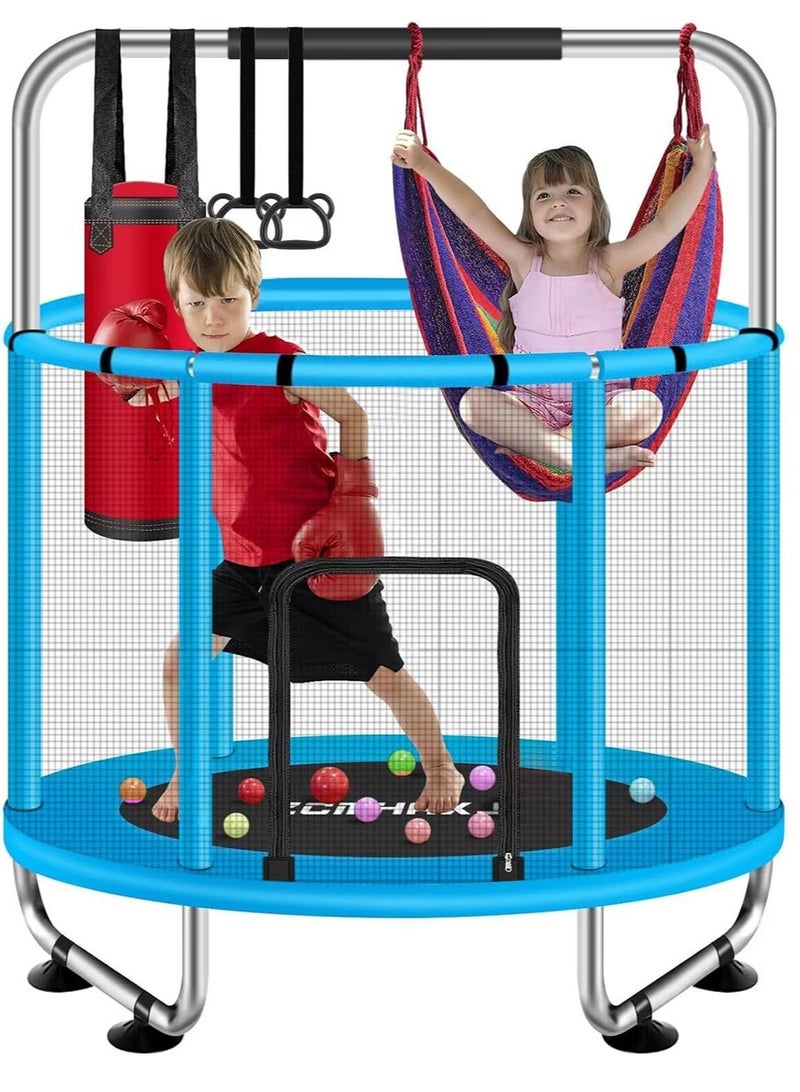 EzzySo 55" Trampoline for Kids with Enclosure, 440lbs Capacity Indoor & Outdoor Toddler Trampoline with Adjustable Gymnastics Bar & Toys, for Boys & Girls - Image 1