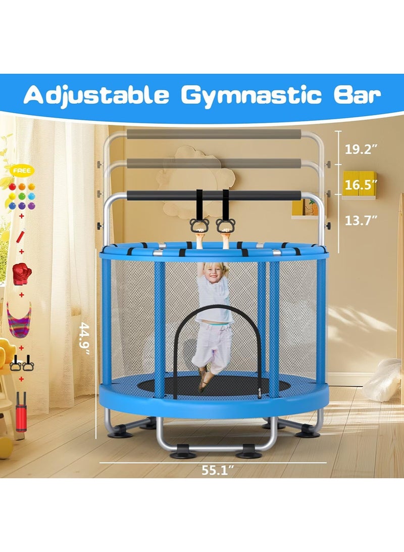 EzzySo 55" Trampoline for Kids with Enclosure, 440lbs Capacity Indoor & Outdoor Toddler Trampoline with Adjustable Gymnastics Bar & Toys, for Boys & Girls - Image 4