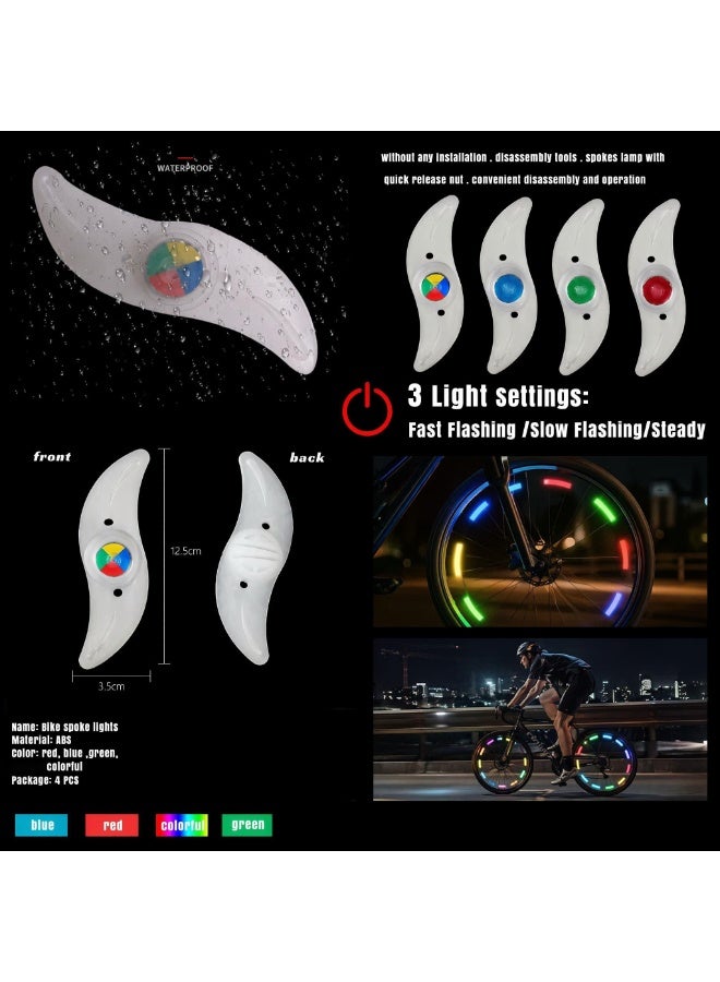 4 Pack Bike Spoke Lights, LED Bike Wheel Lights Keep Safe Decorations with 3 LED Flash Modes - Image 3