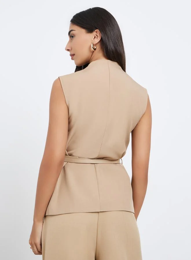 Styli Styli Women Brown Belted Sleeveless Waistcoat