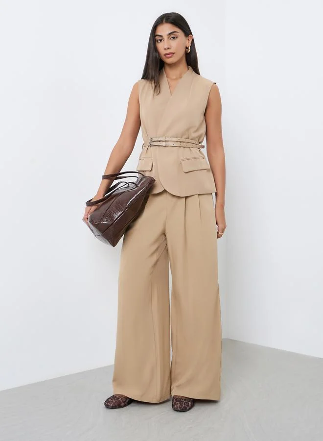 Styli Styli Women Brown Belted Sleeveless Waistcoat