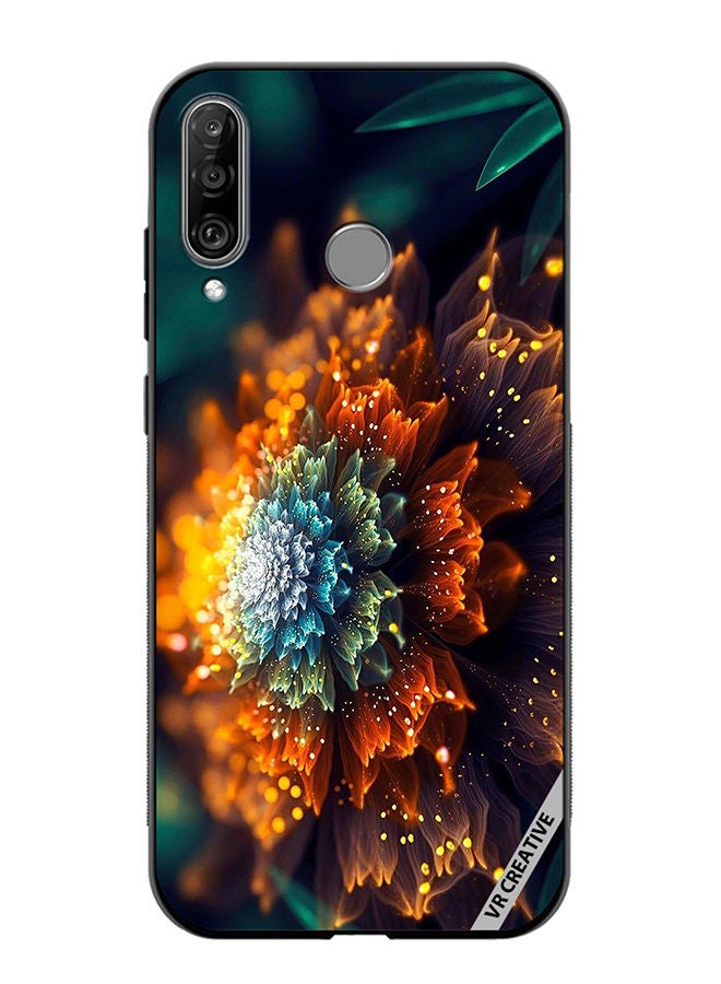 VR CREATIVE Protective Case Cover For Huawei P30 Lite Orange And Blue Glowing Factual Flower Design Multicolour - Image 1