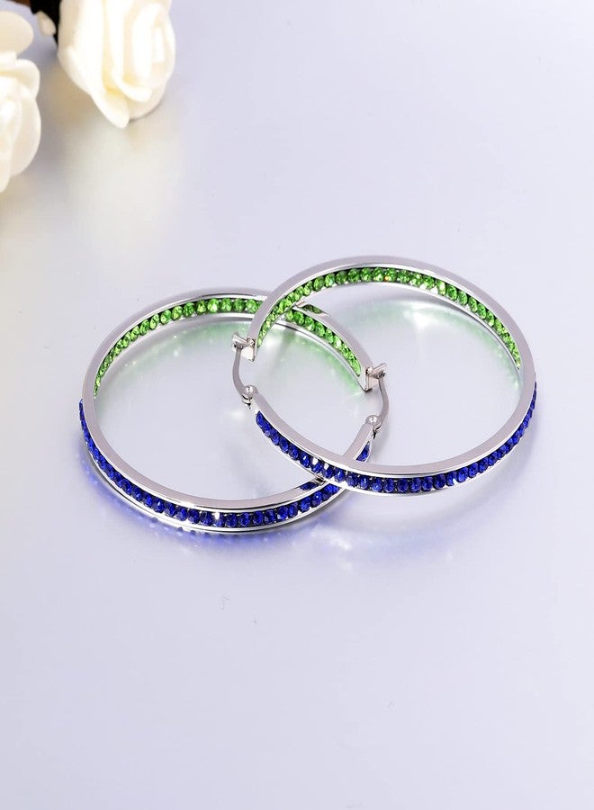 CiNily Womens Hoop Earrings Stainless Steel Blue and Green Cubic Zirconia Large Big Hoop Earrings Hypoallergenic for Sensitive Ears 50 mm - Image 4