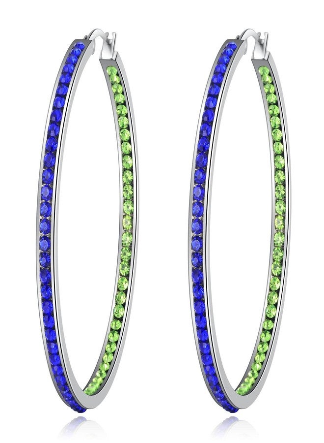 CiNily Womens Hoop Earrings Stainless Steel Blue and Green Cubic Zirconia Large Big Hoop Earrings Hypoallergenic for Sensitive Ears 50 mm - Image 1