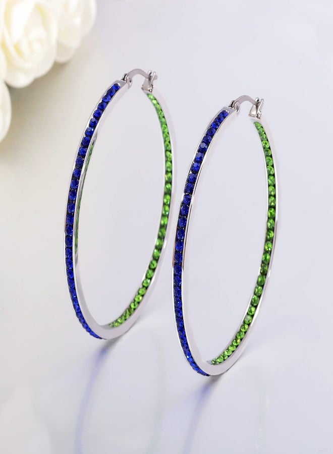 CiNily Womens Hoop Earrings Stainless Steel Blue and Green Cubic Zirconia Large Big Hoop Earrings Hypoallergenic for Sensitive Ears 50 mm - Image 5