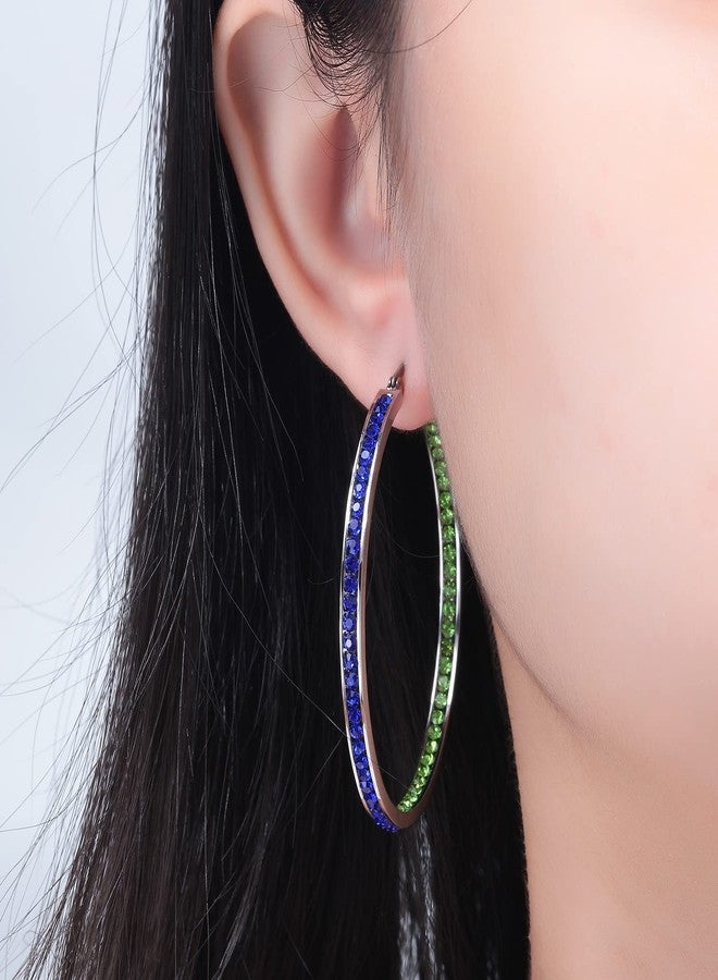 CiNily Womens Hoop Earrings Stainless Steel Blue and Green Cubic Zirconia Large Big Hoop Earrings Hypoallergenic for Sensitive Ears 50 mm - Image 3