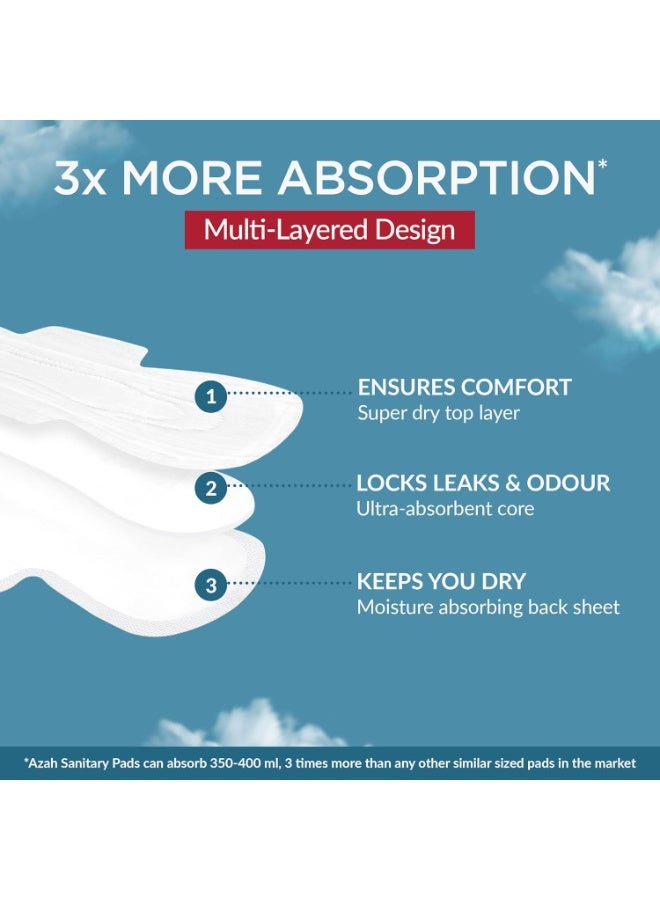 AZAH Sanitary Pads for Women (10 Reg + 10 XL) [Pack of 20] 100% Rash-Free sanitary napkins | 3x More Absorption, Cottony Soft and Dry Top Cover for heavy Flow | Toxin Free, Locks Odour, Leak-Proof - Image 2