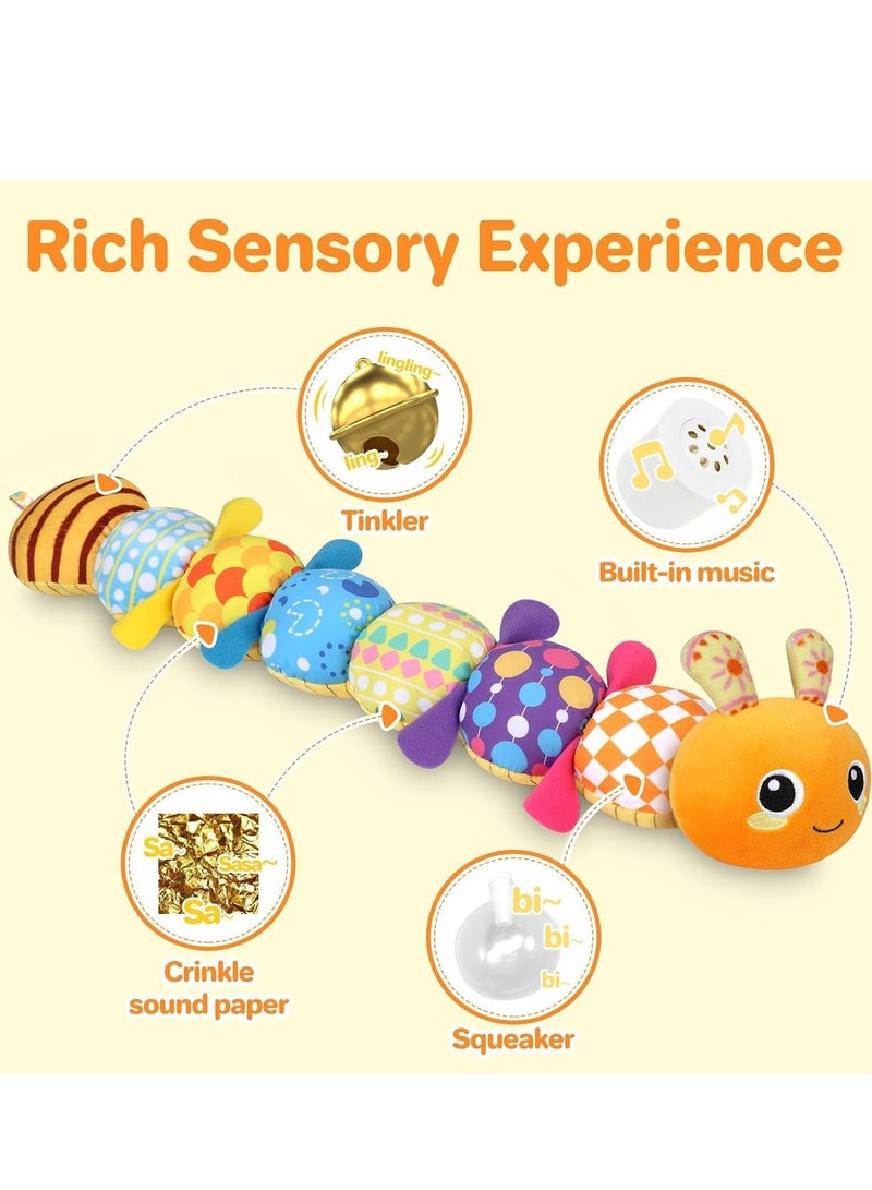 Raxoom Baby Toys 0 to 12 Months, Musical Stuffed Animal Toys for 0-3-6-12 Months, Soft Sensory Toys with Crinkle and Rattles, Infant Tummy Time Toys for Newborn Boys Girls, Caterpillar - Image 2