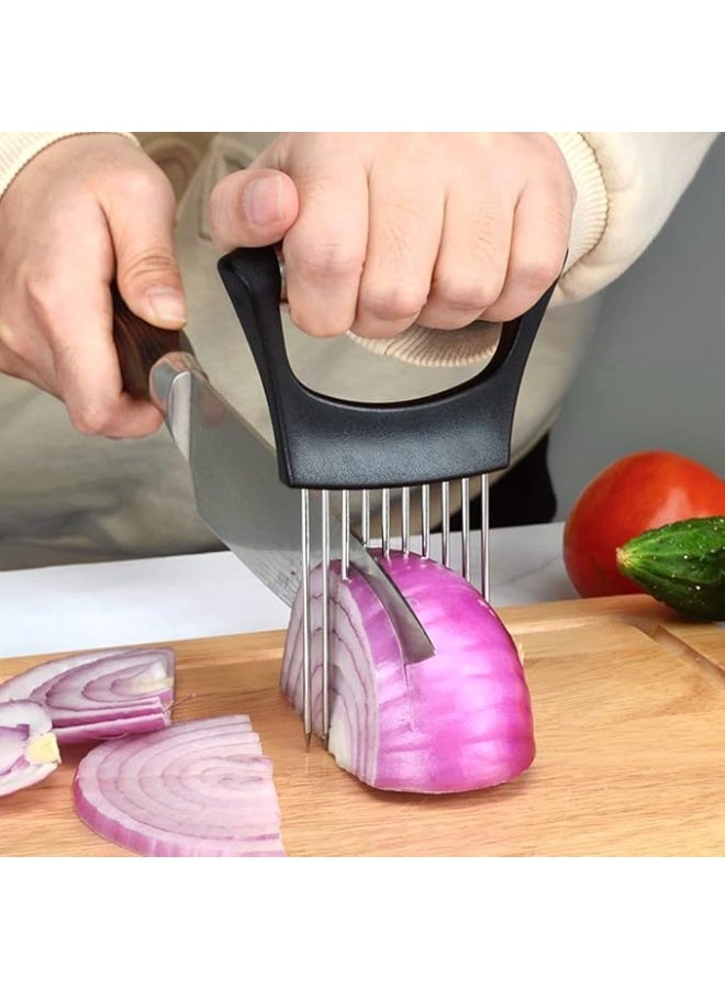 Desselan Food Slice Assistant Onion Holder & Slicer Cutter – Stainless Steel Vegetable, Fruit, and Meat Slicing Tool for Kitchen (Multi-Use Cutter & Holder) - Image 1