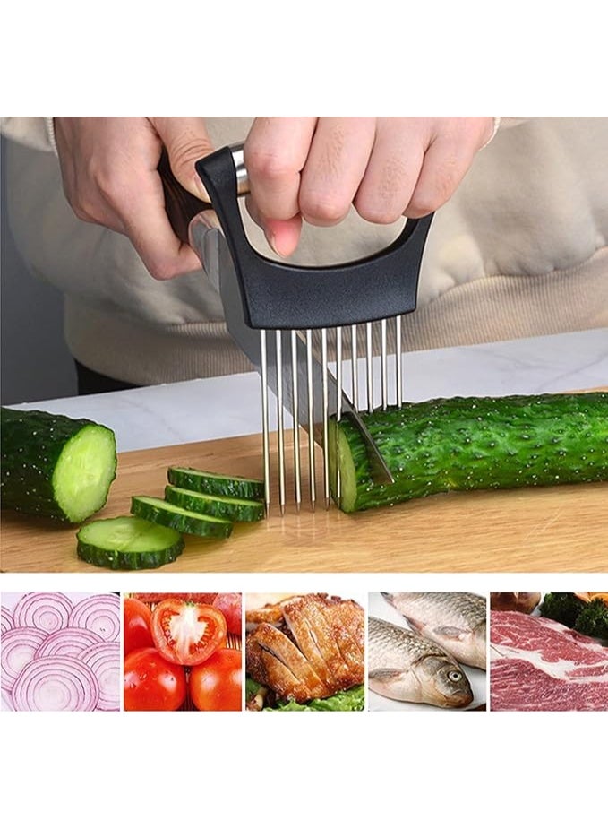 Desselan Food Slice Assistant Onion Holder & Slicer Cutter – Stainless Steel Vegetable, Fruit, and Meat Slicing Tool for Kitchen (Multi-Use Cutter & Holder) - Image 2