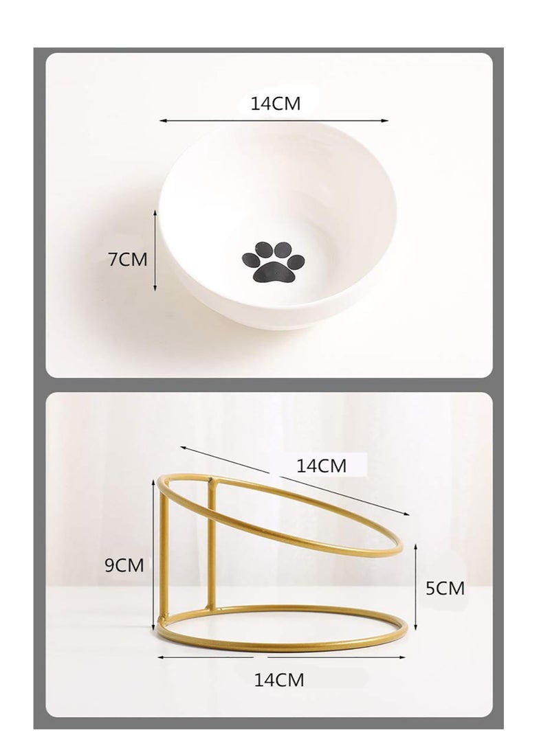Elevated Cat Bowl, Ceramic Tilted Elevated Raised Pet Dish with Metal Stand, Tall Cat Bowls for Food and Water, Anti Vomiting Dishwasher Safe