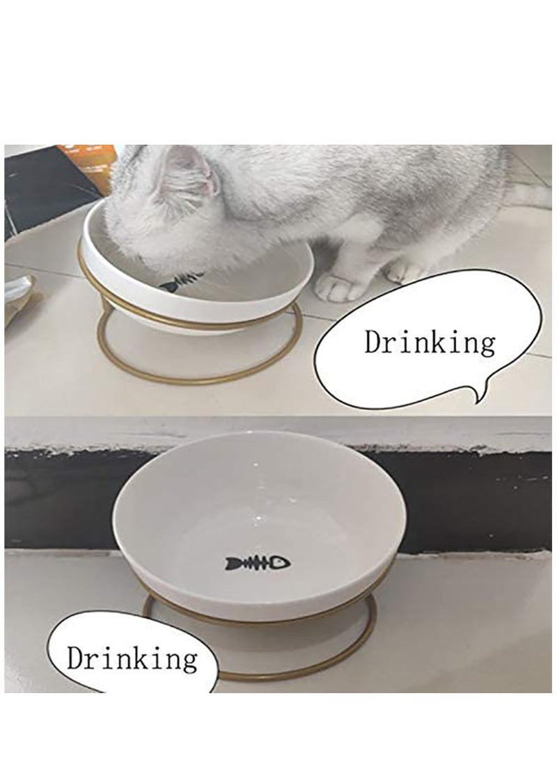 Elevated Cat Bowl, Ceramic Tilted Elevated Raised Pet Dish with Metal Stand, Tall Cat Bowls for Food and Water, Anti Vomiting Dishwasher Safe