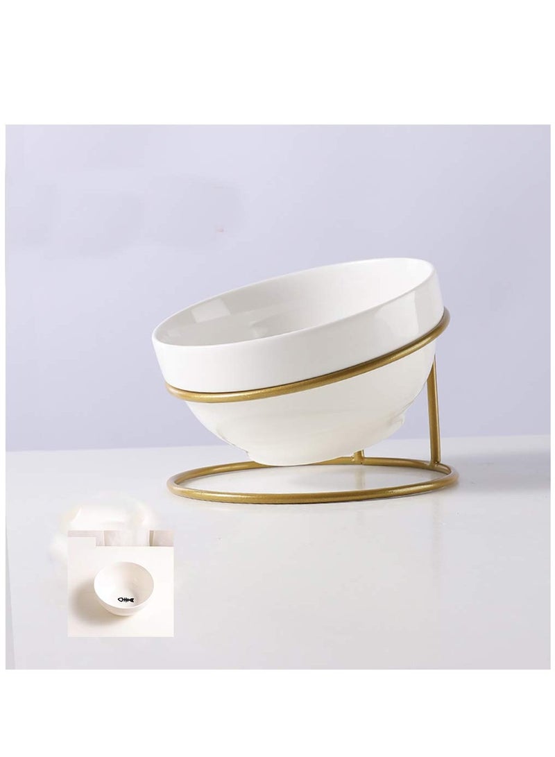 Elevated Cat Bowl, Ceramic Tilted Elevated Raised Pet Dish with Metal Stand, Tall Cat Bowls for Food and Water, Anti Vomiting Dishwasher Safe