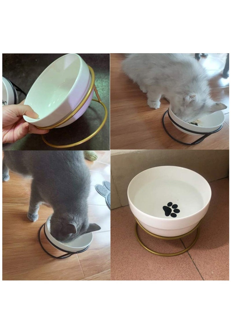 Elevated Cat Bowl, Ceramic Tilted Elevated Raised Pet Dish with Metal Stand, Tall Cat Bowls for Food and Water, Anti Vomiting Dishwasher Safe