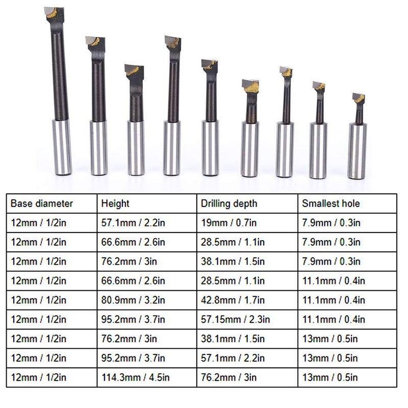 9Pcs Boring Bar Set, 12mm F1 Type High Speed Steel CNC Lathe Tool Holding with Storage Base for Precision Machining and Easy Tool Organization - Image 2