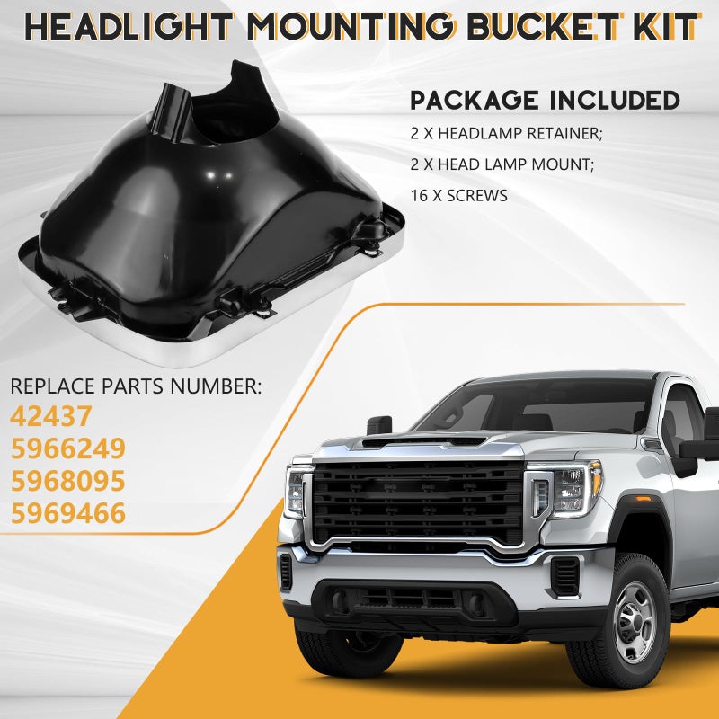 BHB 2P Headlight Mounting Bucket Kit 5x7 Compatible with 42437 Headlamp Mounting Replacement for Chevrolet Express GMC Cadillac Pontiac Oldsmobile Buick Savana 1500 2500 3500 Safari Yukon Topkick - Image 3