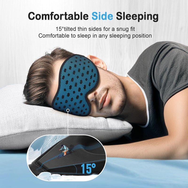 LitBear Breathable Sleep Mask, 3D Eye Mask Sleep for Side Sleepers Women Men, Light Blocking Sleeping Mask with Adjustable Strap, Soft Lightweight Eye Cover for Travel, Night Work, Nap, Office - Blue - Image 3