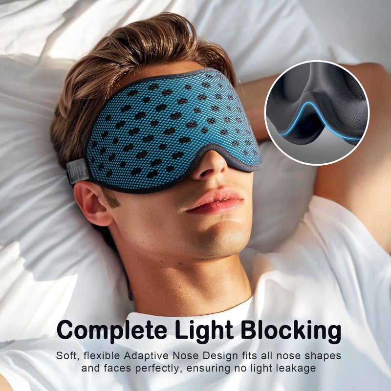 LitBear Breathable Sleep Mask, 3D Eye Mask Sleep for Side Sleepers Women Men, Light Blocking Sleeping Mask with Adjustable Strap, Soft Lightweight Eye Cover for Travel, Night Work, Nap, Office - Blue - Image 4