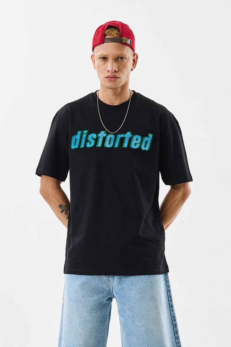 سنيتش Black Graphic Half Sleeve Oversized Streetwear T-Shirt