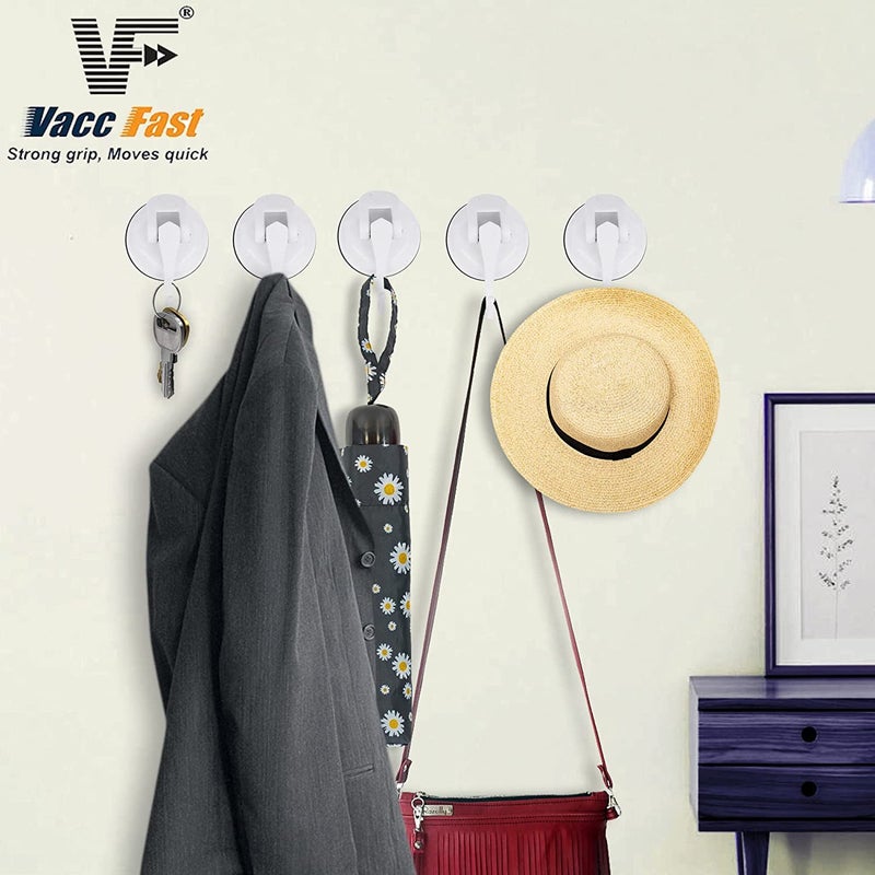 Vacc Fast ABS Vaccum Based Suction Wall Hook Strong Heavy Duty Wall Hangers for Bedroom, Bathroom, Kitchen Accessories Items - Small Size, Pack of 5 (White) - Image 2