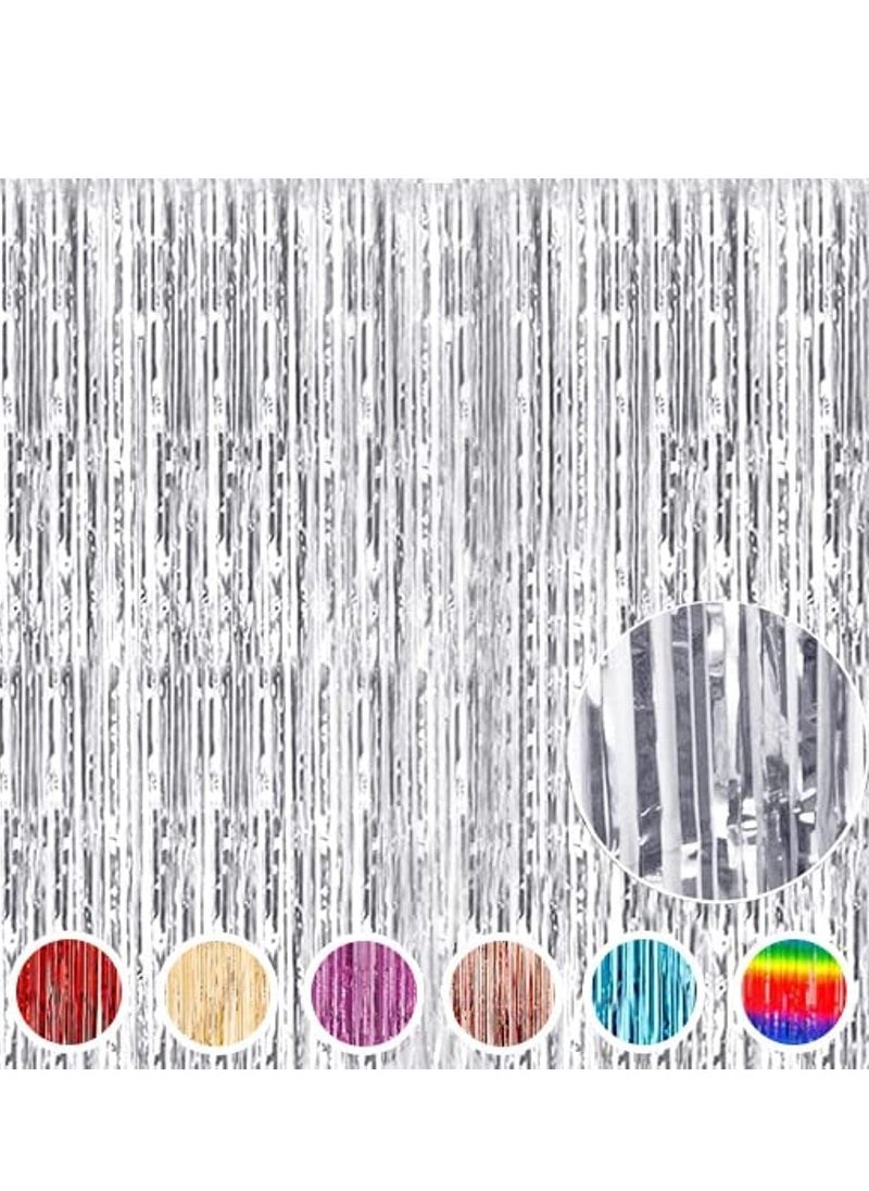 Bukela Silver Foil Fringe Curtain, 2 meter Metallic Tinsel Streamers Party Backdrop for Halloween, Baby Shower, Wedding, Eid, Graduation, Birthday Party Decorations  - Image 1