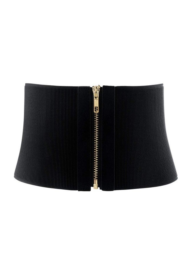 FALETO Women's Cinch Belt Wide Stretchy Elastic Belts for Women Zipper Belt Plain Simple Fashion Cincher Belt Black PLus Big - Image 1