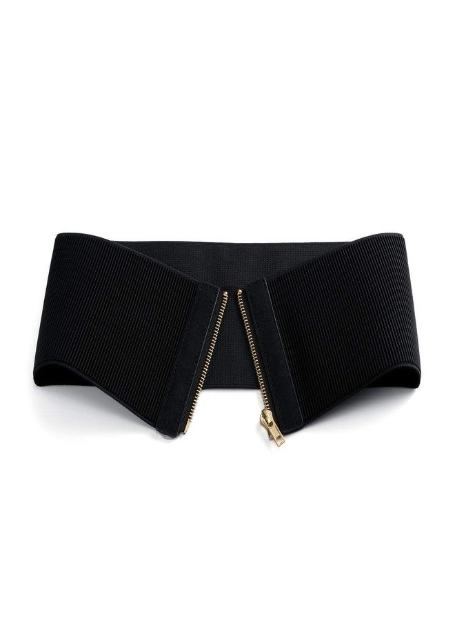 FALETO Women's Cinch Belt Wide Stretchy Elastic Belts for Women Zipper Belt Plain Simple Fashion Cincher Belt Black PLus Big - Image 3
