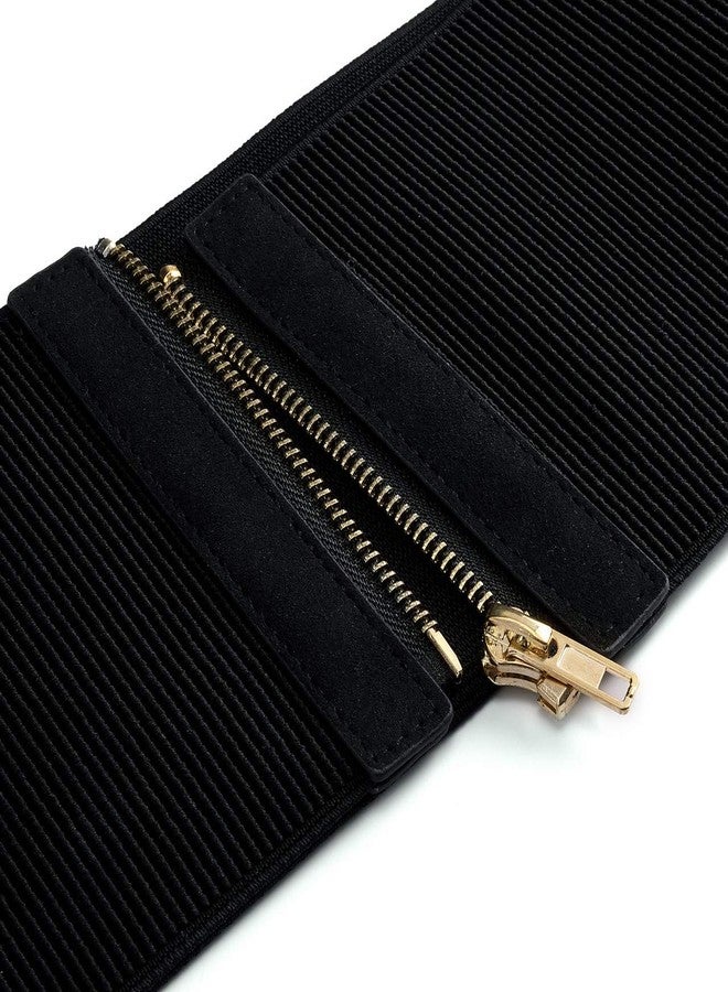 FALETO Women's Cinch Belt Wide Stretchy Elastic Belts for Women Zipper Belt Plain Simple Fashion Cincher Belt Black PLus Big - Image 4