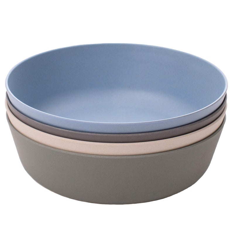 WeeSprout Bamboo Kids Bowls Set of Four 15 oz KidSized Dinnerware Cereal Leftovers  Snack Bowl Dishwasher Safe Blue Green Gray  Beige