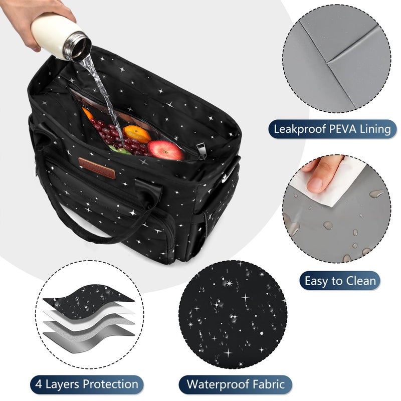 MIYCOO Lunch Bag Lunch Box Women - Leakproof Insulated Lunch Cooler Bag for Women - Large Lunch Tote Bags Adults, Black Starry Sky - Image 2