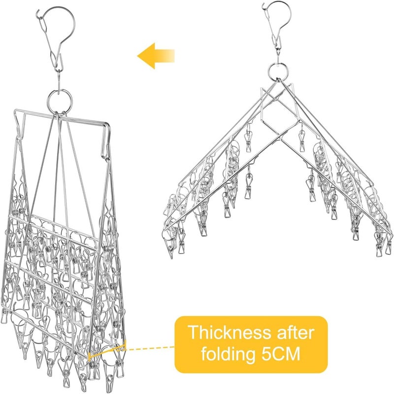 Skroad Folding Sock Dryer with 52 Peg, Stainless Steel Swivel Drying Rack Windproof Hook for Sock, Underwear, Lingerie, Sheet and All Small Item - Image 2