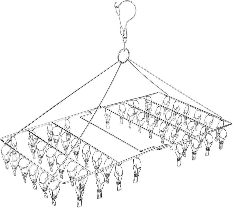 Skroad Folding Sock Dryer with 52 Peg, Stainless Steel Swivel Drying Rack Windproof Hook for Sock, Underwear, Lingerie, Sheet and All Small Item - Image 1