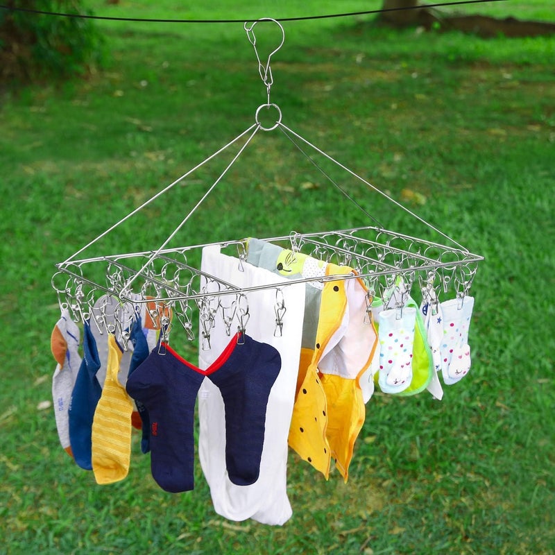 Skroad Folding Sock Dryer with 52 Peg, Stainless Steel Swivel Drying Rack Windproof Hook for Sock, Underwear, Lingerie, Sheet and All Small Item - Image 5