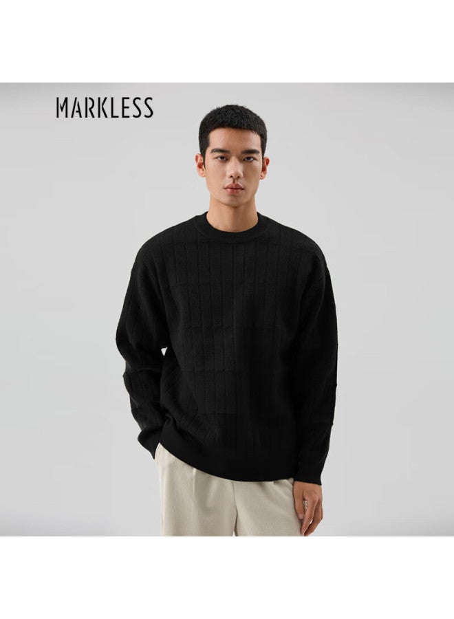 Markless Men's Autumn Winter Warm Oatmeal Fleece Knit Sweater Elastic Soft Casual Innerwear 4707 Black Xxl - Image 1