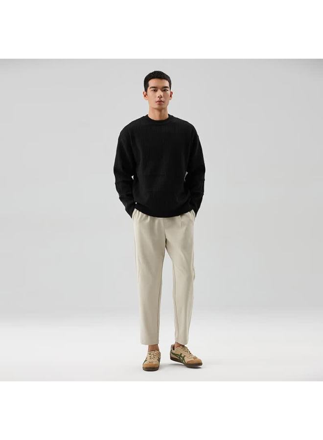 Markless Men's Autumn Winter Warm Oatmeal Fleece Knit Sweater Elastic Soft Casual Innerwear 4707 Black Xxl - Image 2