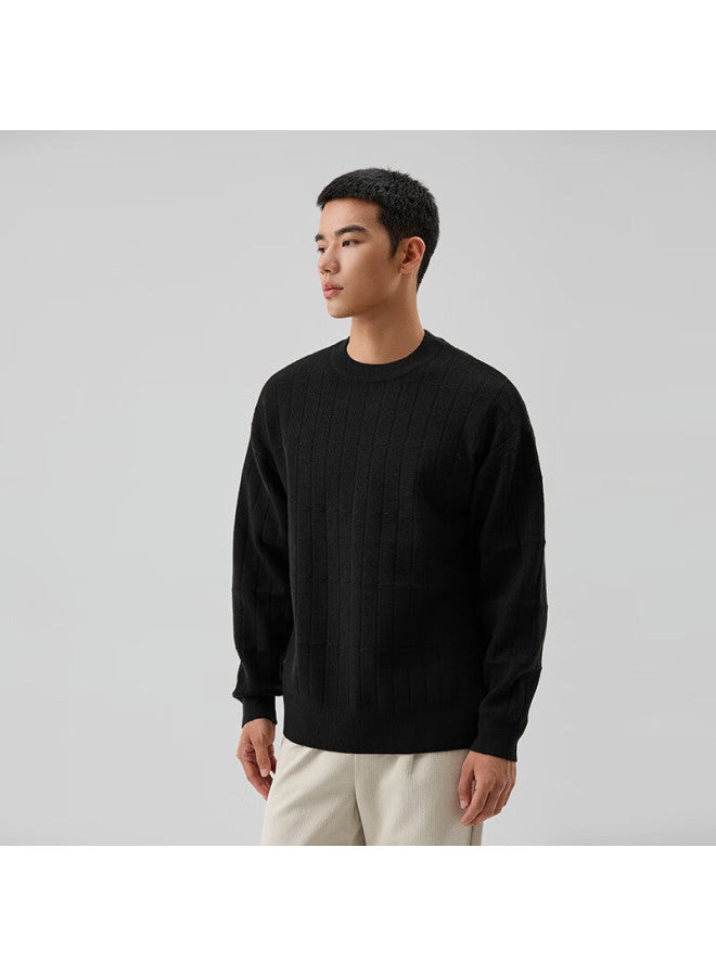 Markless Men's Autumn Winter Warm Oatmeal Fleece Knit Sweater Elastic Soft Casual Innerwear 4707 Black Xxl - Image 3