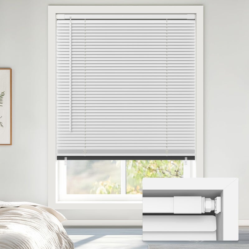 LazBlinds ستائر LazBlinds اللاسلكية المصنوعة من الفينيل، مقاس 1 بوصة، سهلة التركيب بدون أدوات أو مثقاب، توفر تعتيمًا كاملاً للنوافذ الداخلية، وتحجب الضوء تمامًا، مقاس 26 بوصة عرضًا × 48 بوصة ارتفاعًا، لون أبيض. - Image 1