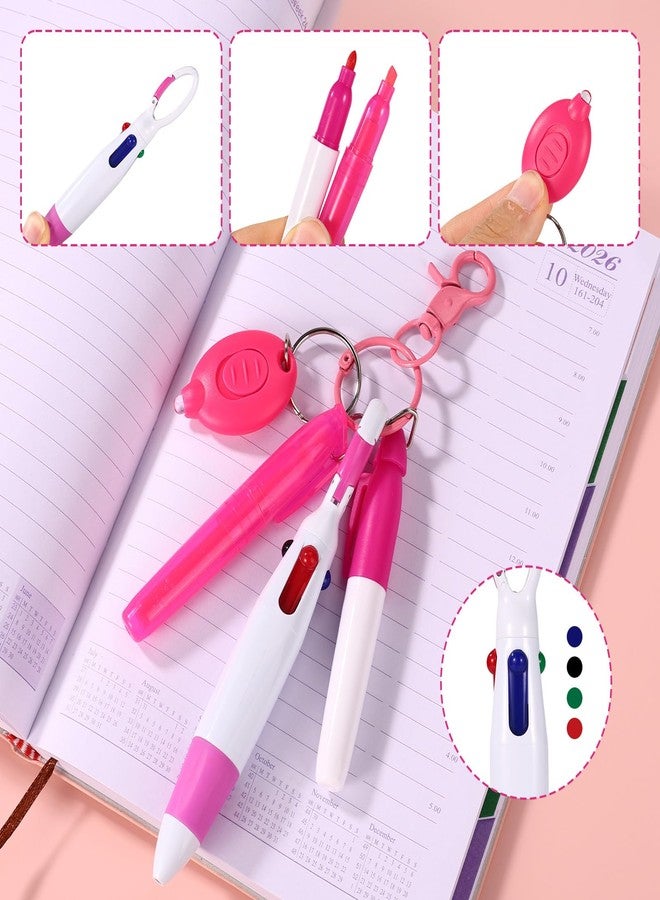 BTFO 5 Pcs Pink Nurse Pen Set, LED Keychain Flashlight Mini Highlighter Marker Colored Ballpoint Pen & Keychain Badge Reel Accessories for Nurse Supplies Gifts - Image 3