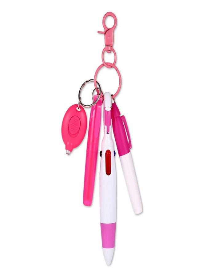 BTFO 5 Pcs Pink Nurse Pen Set, LED Keychain Flashlight Mini Highlighter Marker Colored Ballpoint Pen & Keychain Badge Reel Accessories for Nurse Supplies Gifts - Image 1