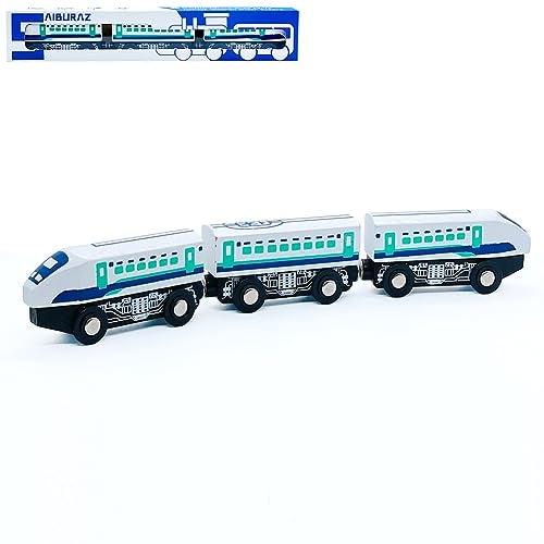 SAIBURAZ Wooden Bullet Train Cars Track Accessories Set HighSpeed City Train Toys Fit for Wooden Train Track Railway for Boys and Girls Bullet Train - Image 1