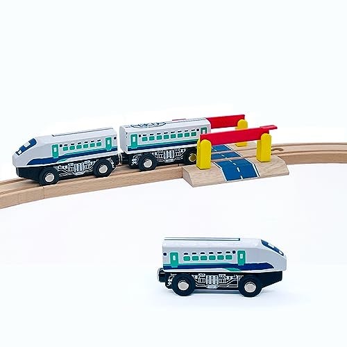 SAIBURAZ Wooden Bullet Train Cars Track Accessories Set HighSpeed City Train Toys Fit for Wooden Train Track Railway for Boys and Girls Bullet Train - Image 5