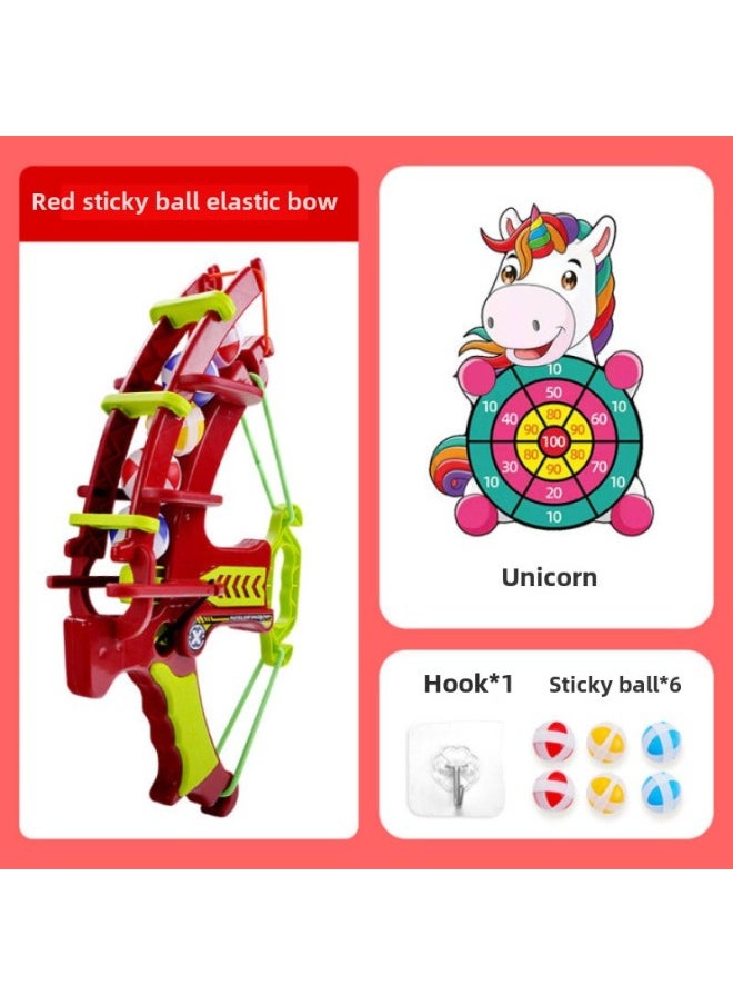 null - Children's Catapult Sticky Ball Baby's Indoor Dart Board Fun Catapult Throwing Bow And Arrow Toy Parent-Child Interactive Hair-Color:Slingshot + Target Plate [6 Balls]]-Specifications:Red Slingshot + Dinosaur Package - Image 1