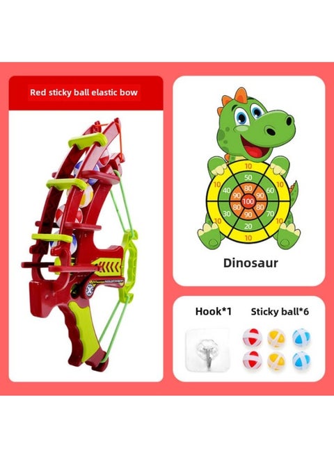 Children's Catapult Sticky Ball Baby's Indoor Dart Board Fun Catapult Throwing Bow And Arrow Toy Parent-Child Interactive Hair-Color:Slingshot + Target Plate [6 Balls]]-Specifications:Red Slingshot + Dinosaur Package