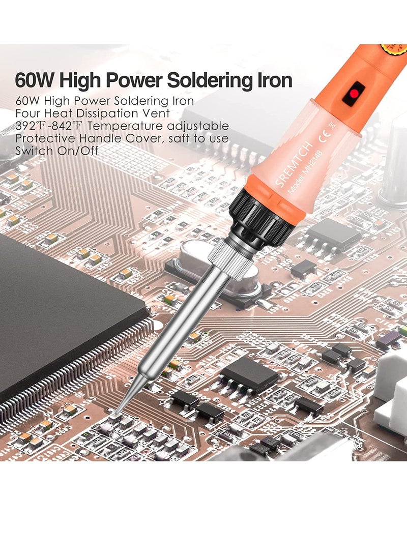 Soldering Iron, 60W Soldering Irons Kit with Adjustable Temperature knob (200-450℃）, Welding Tools with 5 Soldering Iron Tips, 17g Solder Wire, Soldering Iron Stand for Welding and Repairing - Image 4