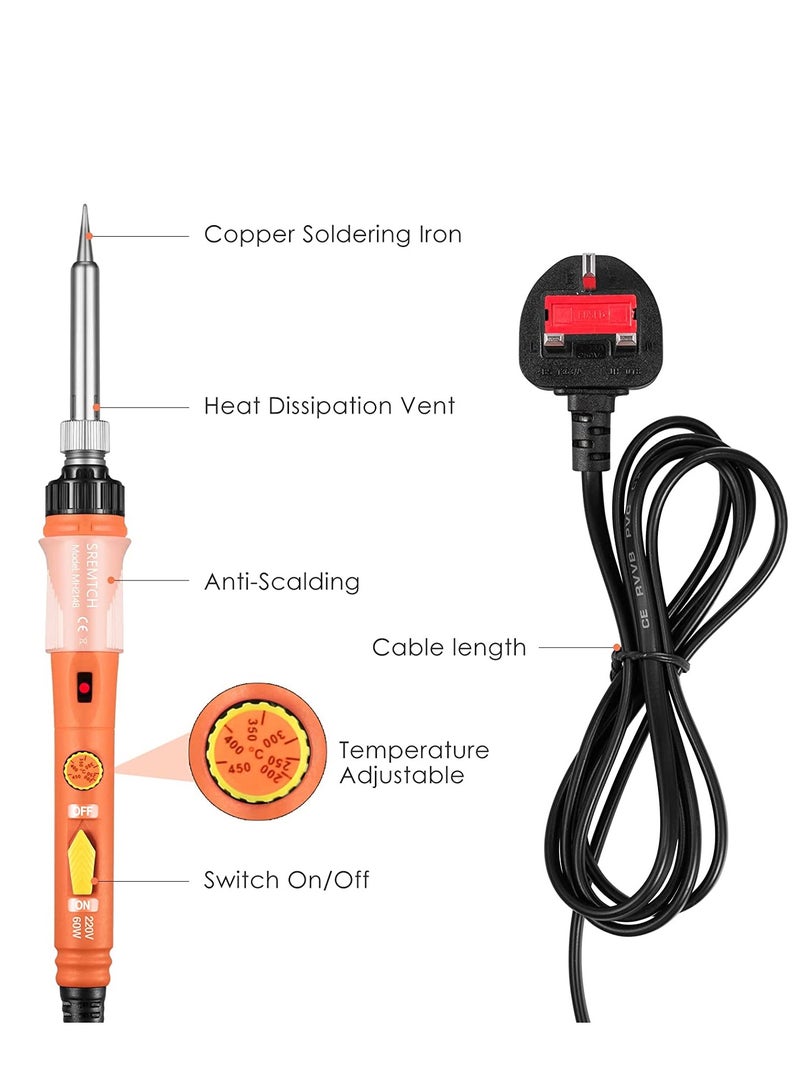 Soldering Iron, 60W Soldering Irons Kit with Adjustable Temperature knob (200-450℃）, Welding Tools with 5 Soldering Iron Tips, 17g Solder Wire, Soldering Iron Stand for Welding and Repairing - Image 2